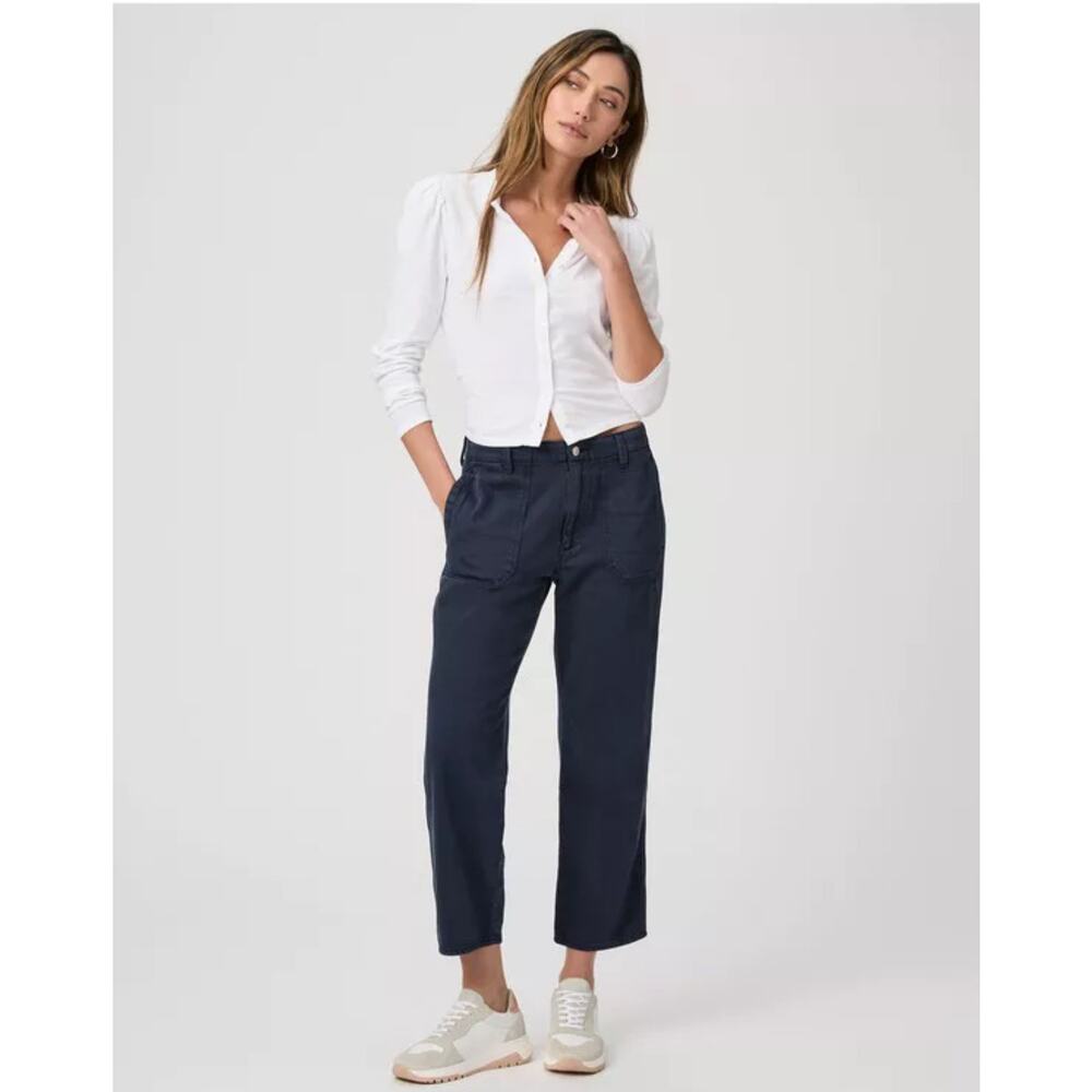 NWT PAIGE Kirby StraightLeg Jeans Vintage Dark Blue Utility Flap Pockets Size 27